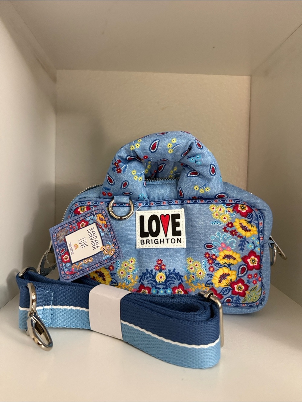 Brighton Bandanna Love Crossbody Bag - Light Blue Floral